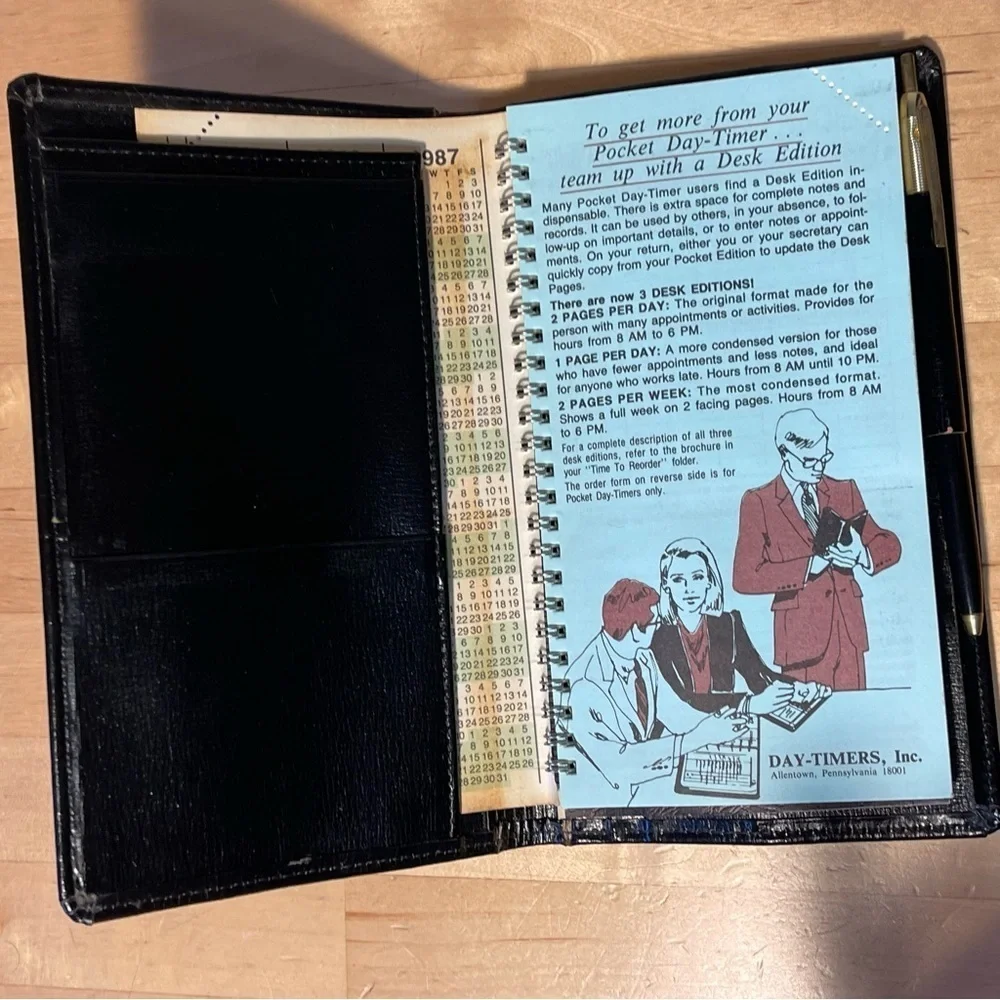 Vintage Day-Timer 1986 Senior Pocket Bonded Leather Planner Made USA